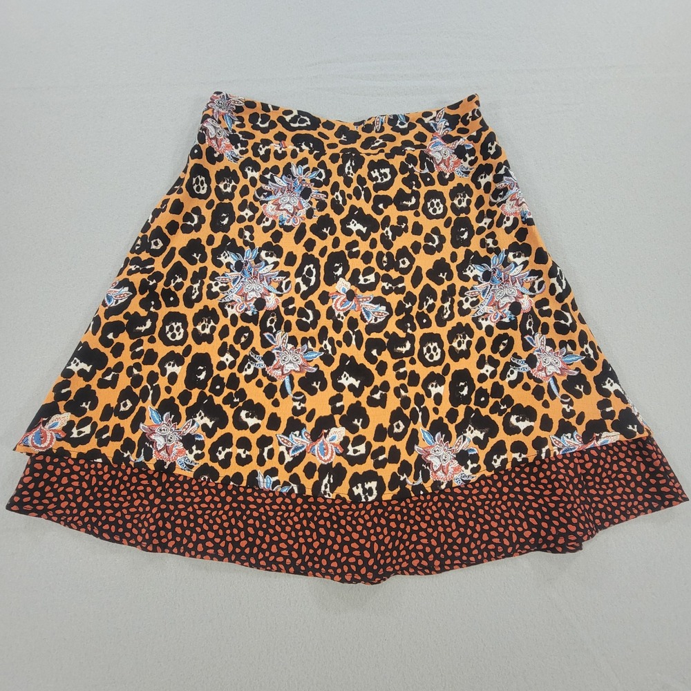 ESQUALO Leopard Print‎ Skirt A-Line Womens Size 6 Lined Animal Floral Boho NWT